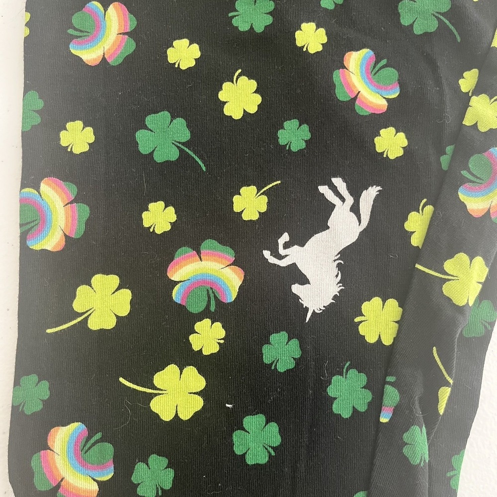 Girls XXL‎ 18 Unicorn Rainbow Shamrock Black Leggings St Patricks 4 Leaf Clover